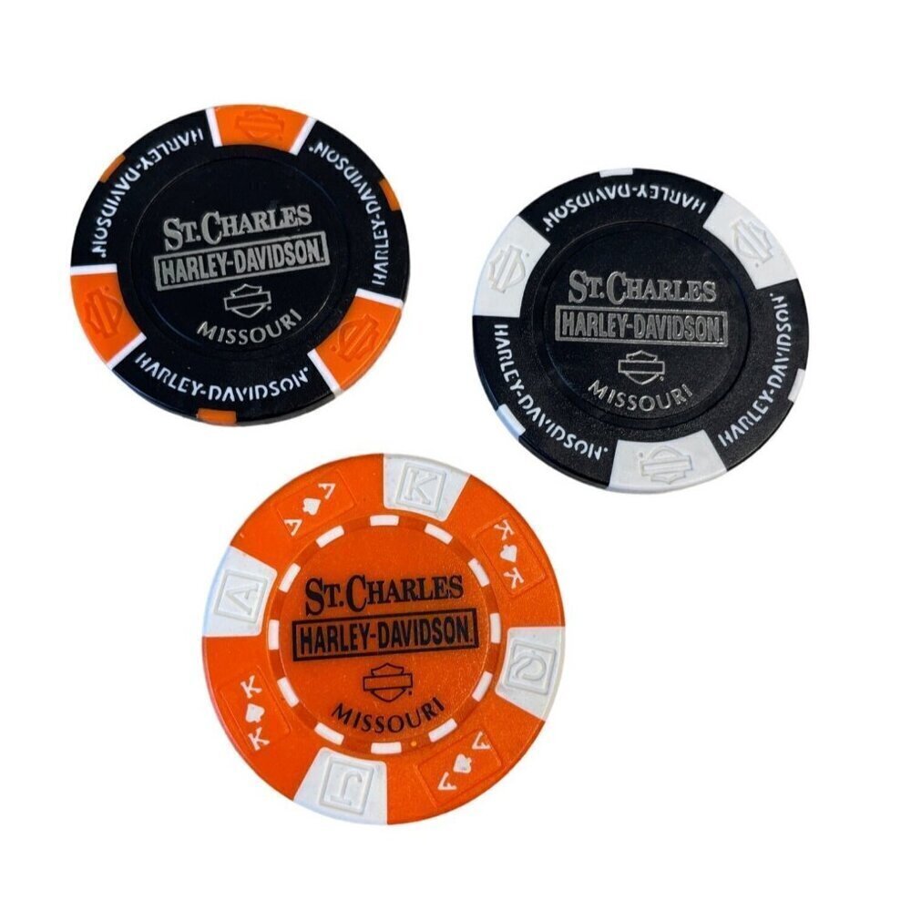 Harley Davidson Poker Chips Dealer Lot of 3 St Charles Missouri